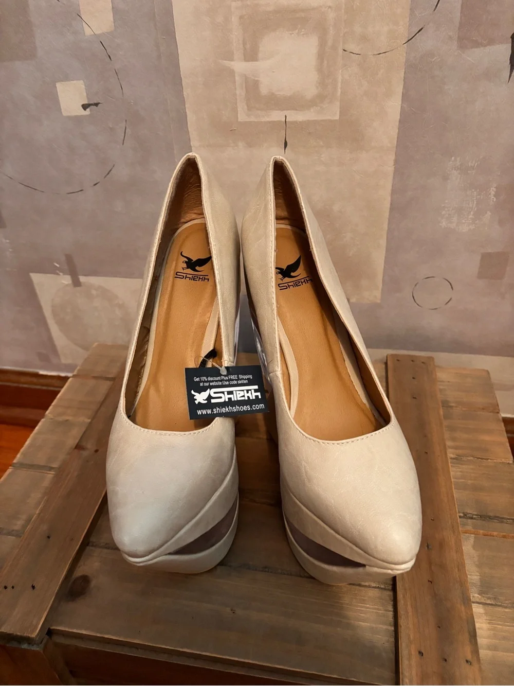 Beige Platform Wedge Pumps